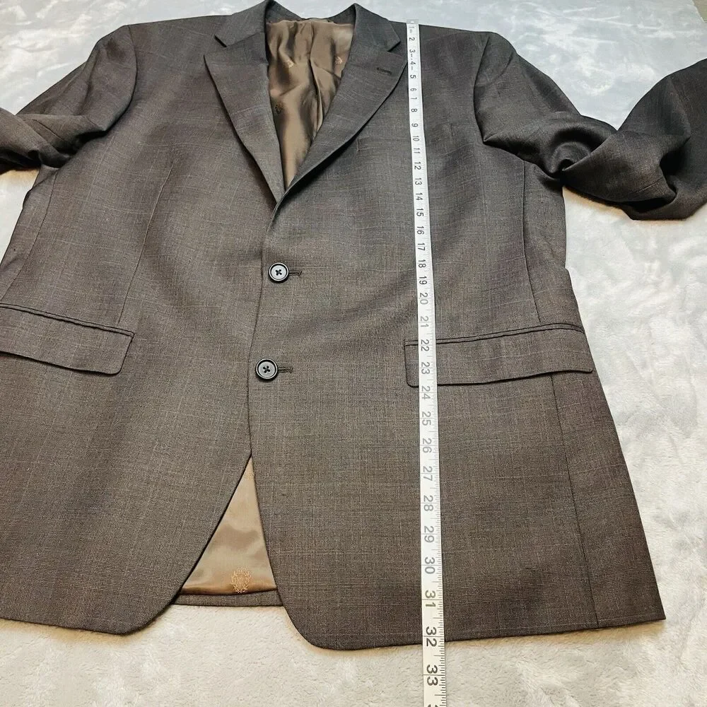 Lauren‎ Ralph Lauren Wool Blazer Mens 44L Olive Brown Micro Plaid Two Button